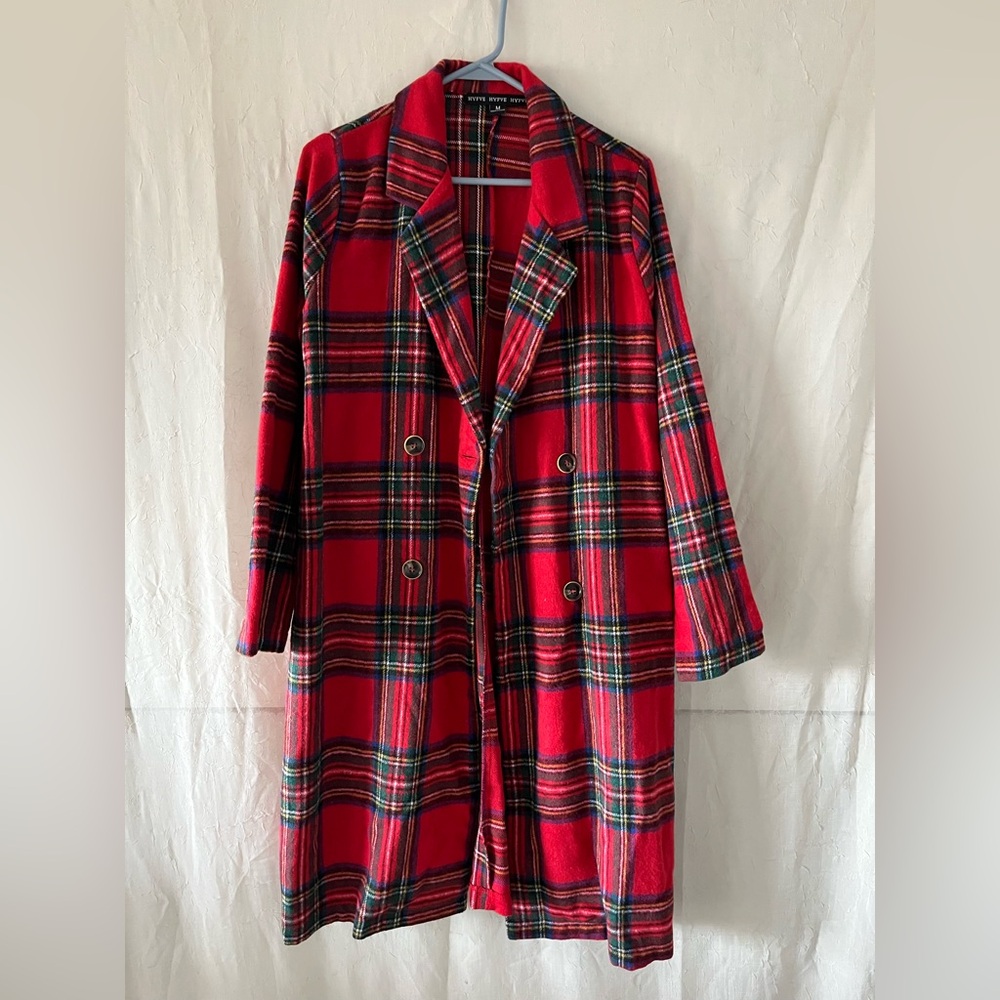 HYFVE Red Plaid Pea Coat